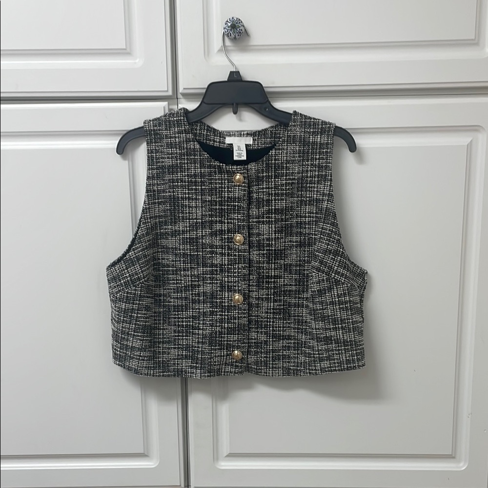 Women's Black and White Tweed Vest